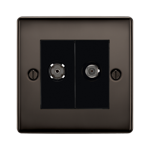 Black double socket cover with two sockets on a white background