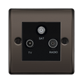 Black television, satellite, and radio socket on a white background