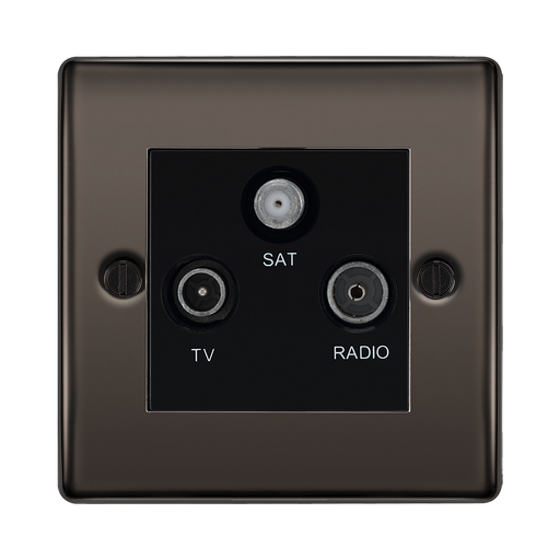 Black television, satellite, and radio socket on a white background