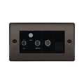 Black wall plate with TV, SAT, and RADIO labels on a white background
