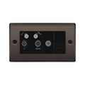 Black wall plate with multiple socket outlets on a white background