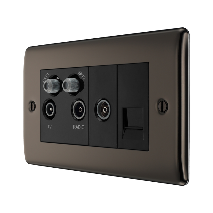 BG Nexus Metal Black Nickel Combination TV Socket NBN69B