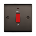Black electrical switch with red 'ON' and 'OFF' labels on a white background