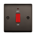 Black electrical switch with red 'ON' and 'OFF' labels on a white background