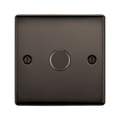 Black square switch with a round center on a white background