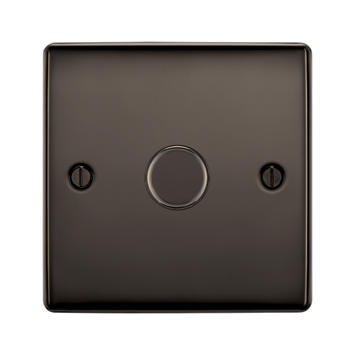 Black square switch with a round center on a white background