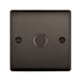 Black square switch with a round center on a white background