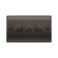 Black rectangular switch with three circular buttons on a white background