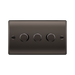 Black rectangular switch with three circular buttons on a white background