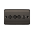 Black rectangular switch with five circular buttons on a white background