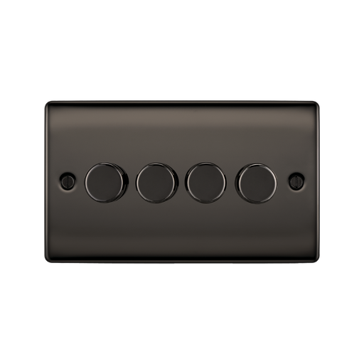 Black rectangular switch with five circular buttons on a white background