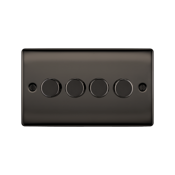 Black rectangular switch with five circular buttons on a white background
