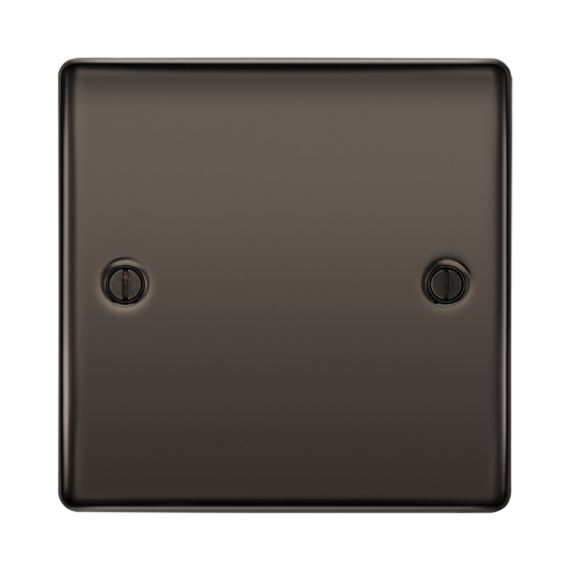 Black square wall plate with two screws on a white background