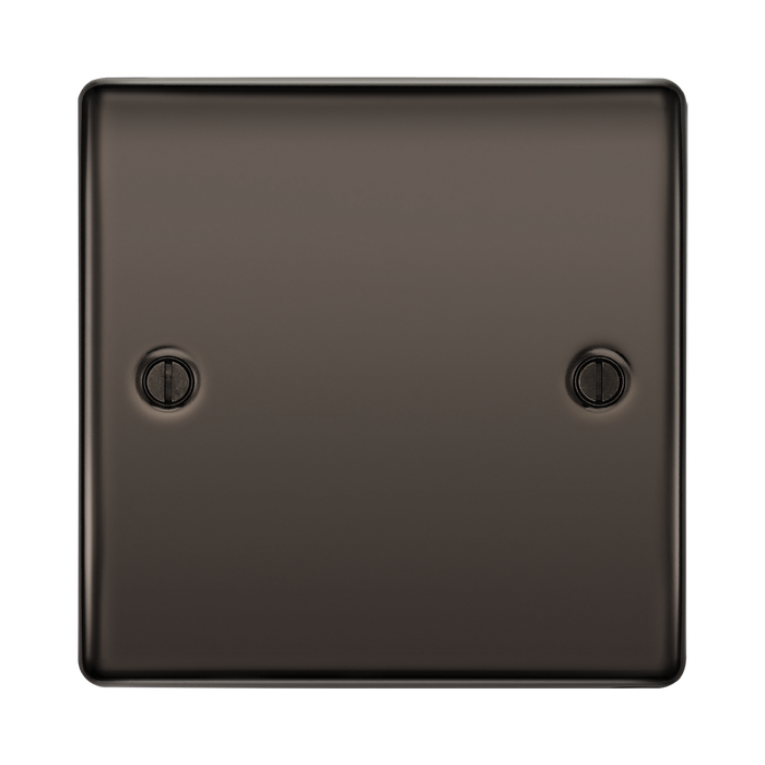Black square wall plate with two screws on a white background