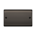 Rectangular black metal plate with two holes on a white background