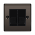 Black double gang wall socket on a white background