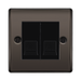 Black double gang wall socket on a white background