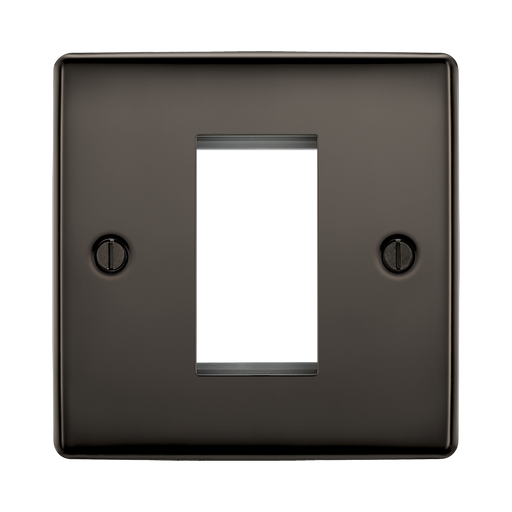 Dark bronze metal wall plate with a central cutout on a white background