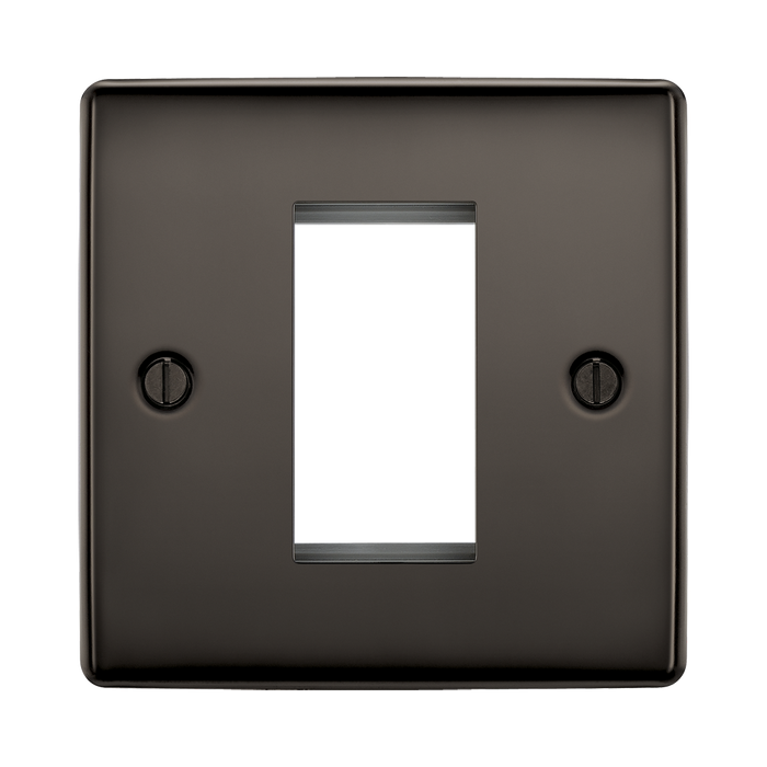 Dark bronze metal wall plate with a central cutout on a white background