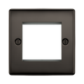 Square black metal frame with two screws on a white background