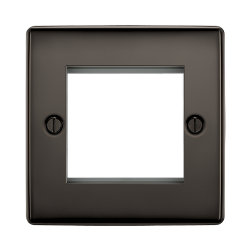 Square black metal frame with two screws on a white background
