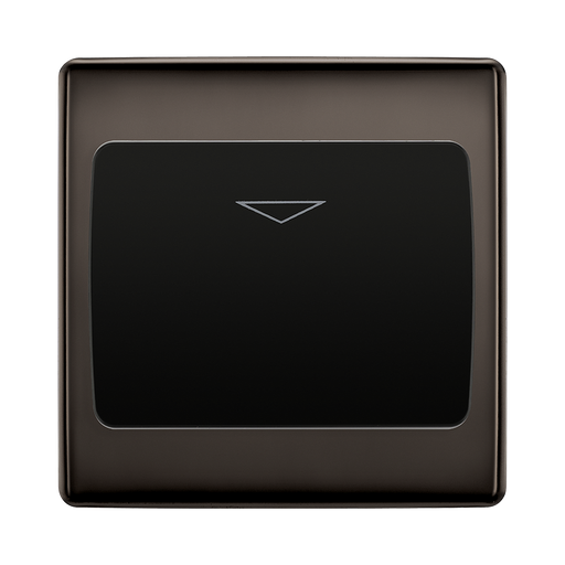 Black rectangular switch with metallic frame on a white background