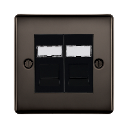 Double socket cover with two white sockets on a bronze background