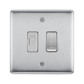 Metallic light switch panel with two toggle switches on a white background