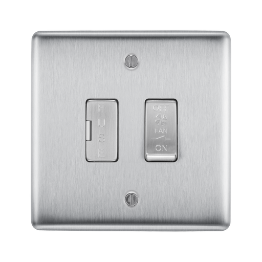 Metallic light switch panel with two toggle switches on a white background