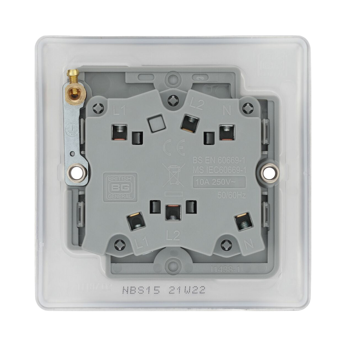Rear view of BG Nexus Metal Brushed Steel Fan Isolator Switch
