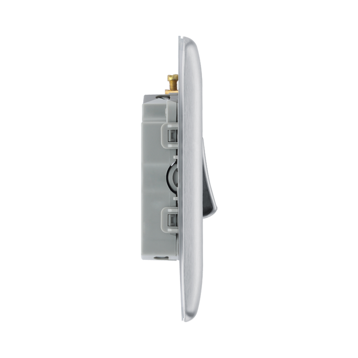 Metallic fan isolator switch on a white background profile