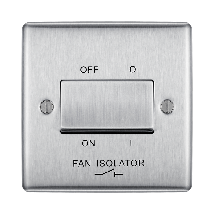 Metallic fan isolator switch on a white background