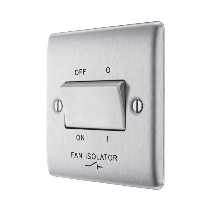 Metallic fan isolator switch on a white background side