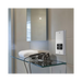Metallic wall socket with shaver outlet on a white background bathroom setting 