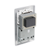 Metallic wall socket with shaver outlet label on a white background back
