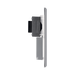 Metallic wall socket with shaver outlet label on a white background profile