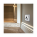 Metallic electrical socket with black inserts on a white background hall setting