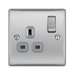 Metallic light switch with socket on a white background