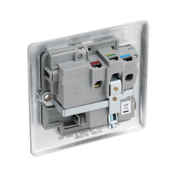 Metallic light switch with socket on a white background back
