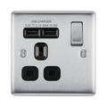 BG Nexus Metal Brushed Steel 13A Single USB Socket NBS21U2B Available from RS Electrical Supplies