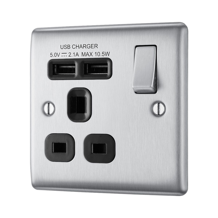 BG Nexus Metal Brushed Steel 13A Single USB Socket NBS21U2B additional product image 3