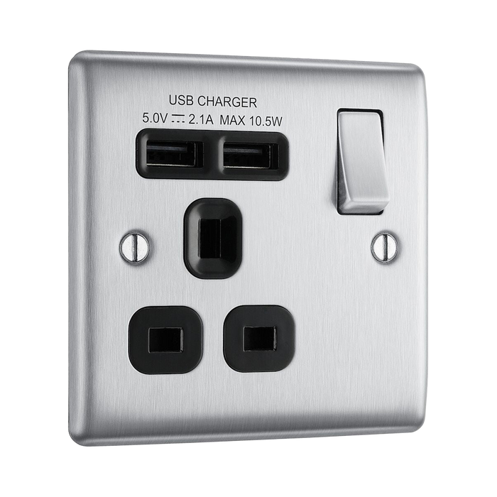 BG Nexus Metal Brushed Steel 13A Single USB Socket NBS21U2B additional product image 2