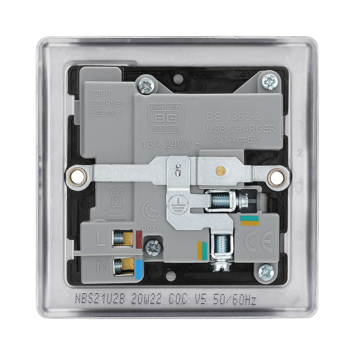 BG Nexus Metal Brushed Steel 13A Single USB Socket NBS21U2B additional product image 4