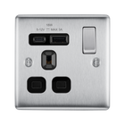 BG Nexus Metal Brushed Steel 13A Single A+C USB Socket NBS21UAC18B