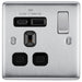 Metallic electrical socket with USB ports and switch on a white background