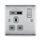 BG Nexus Metal Brushed Steel 13A Single A+C USB Socket NBS21UAC18G