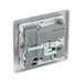 Metallic electrical switch with USB and socket outlets on a white background back