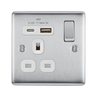 BG Nexus Metal Brushed Steel 13A Single A+C USB Socket NBS21UAC18W