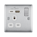 Metallic electrical switch with USB and socket outlets on a white background