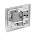 Metallic light switch with socket on a white background back